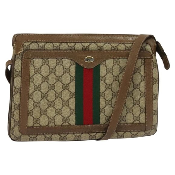 GUCCI GG Supreme Web Sherry Line Shoulder Bag PVC Beige Auth - Picture 1 of 16